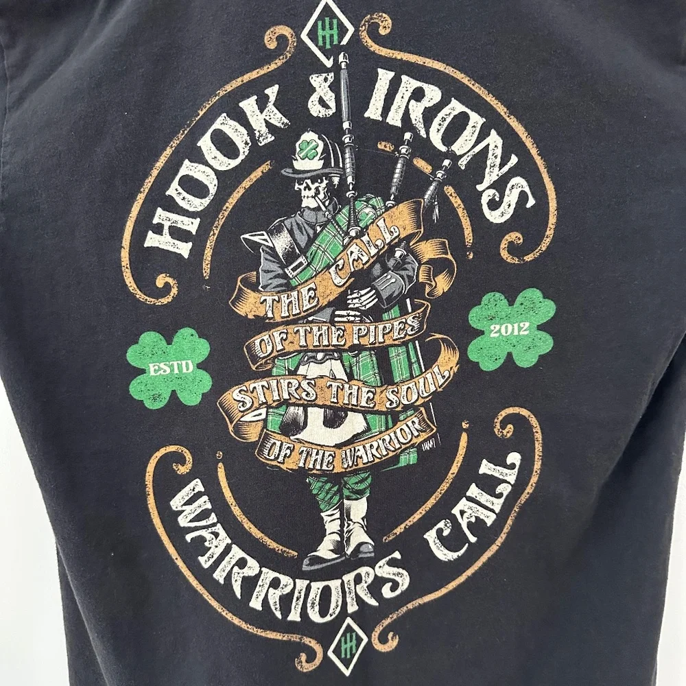 Hook & Irons Warriors Call Firefighter T-Shirt 100% Cotton Sz M Irish Heritage